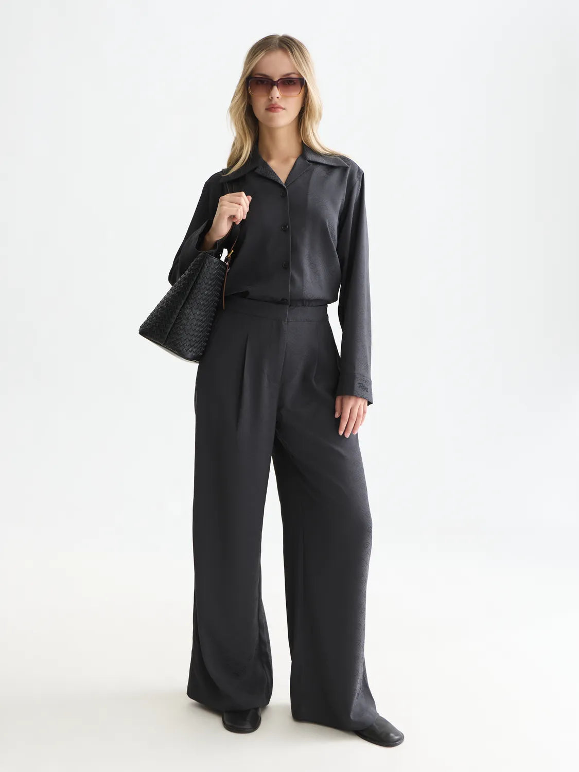 Eleni - High-Rise Wide-Leg Jacquard Pants