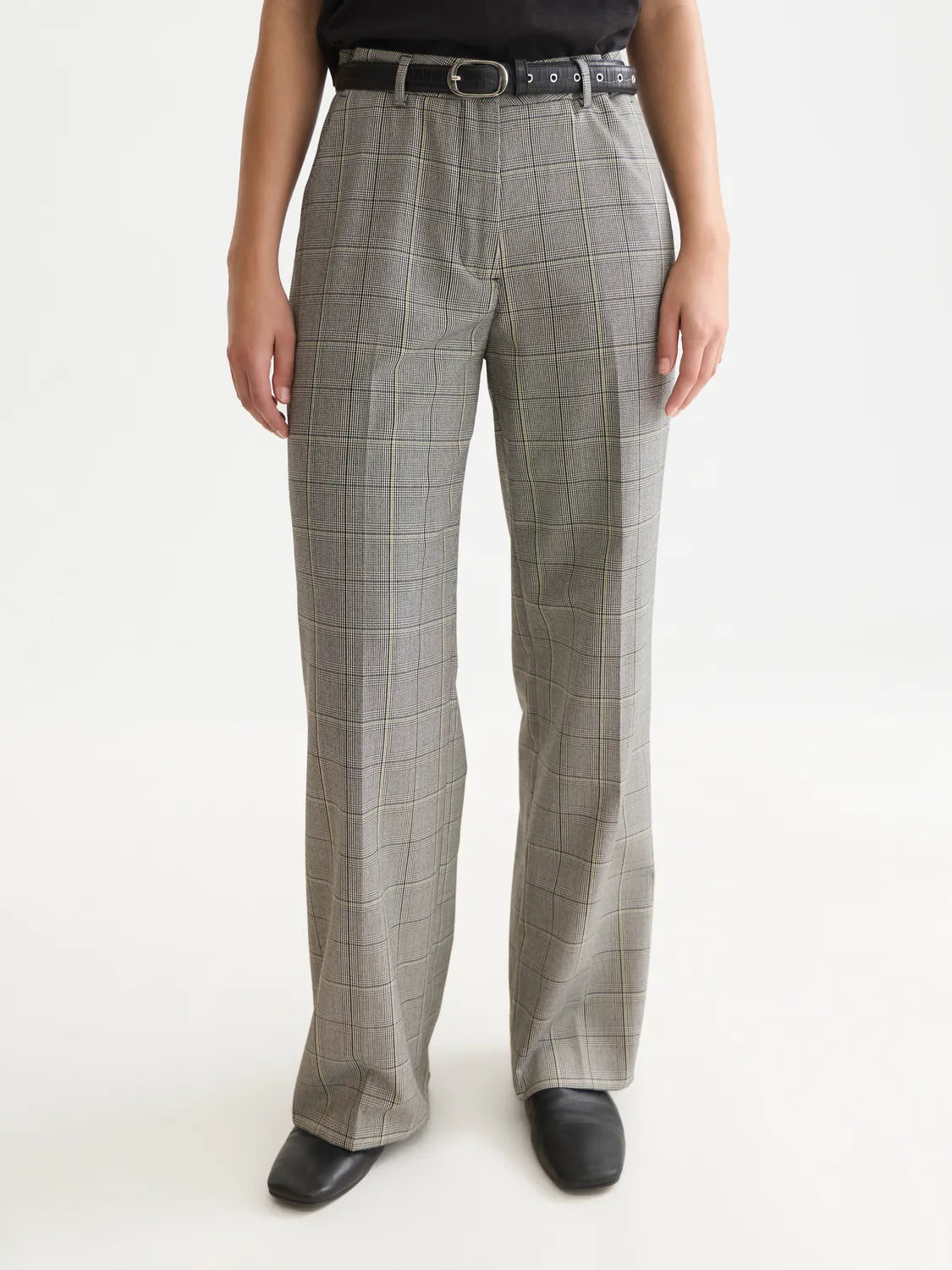 Edie - High-Rise Wide-Leg Checked Pants