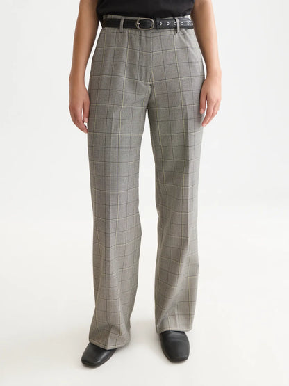 Edie - High-Rise Wide-Leg Checked Pants