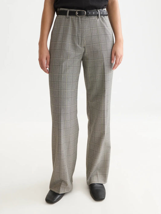 Edie - High-Rise Wide-Leg Checked Pants