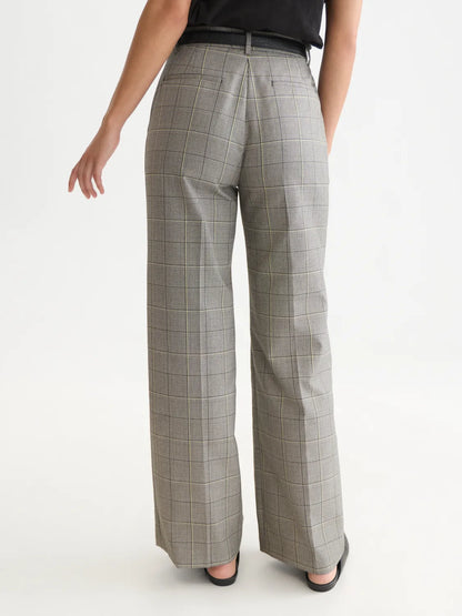 Edie - High-Rise Wide-Leg Checked Pants