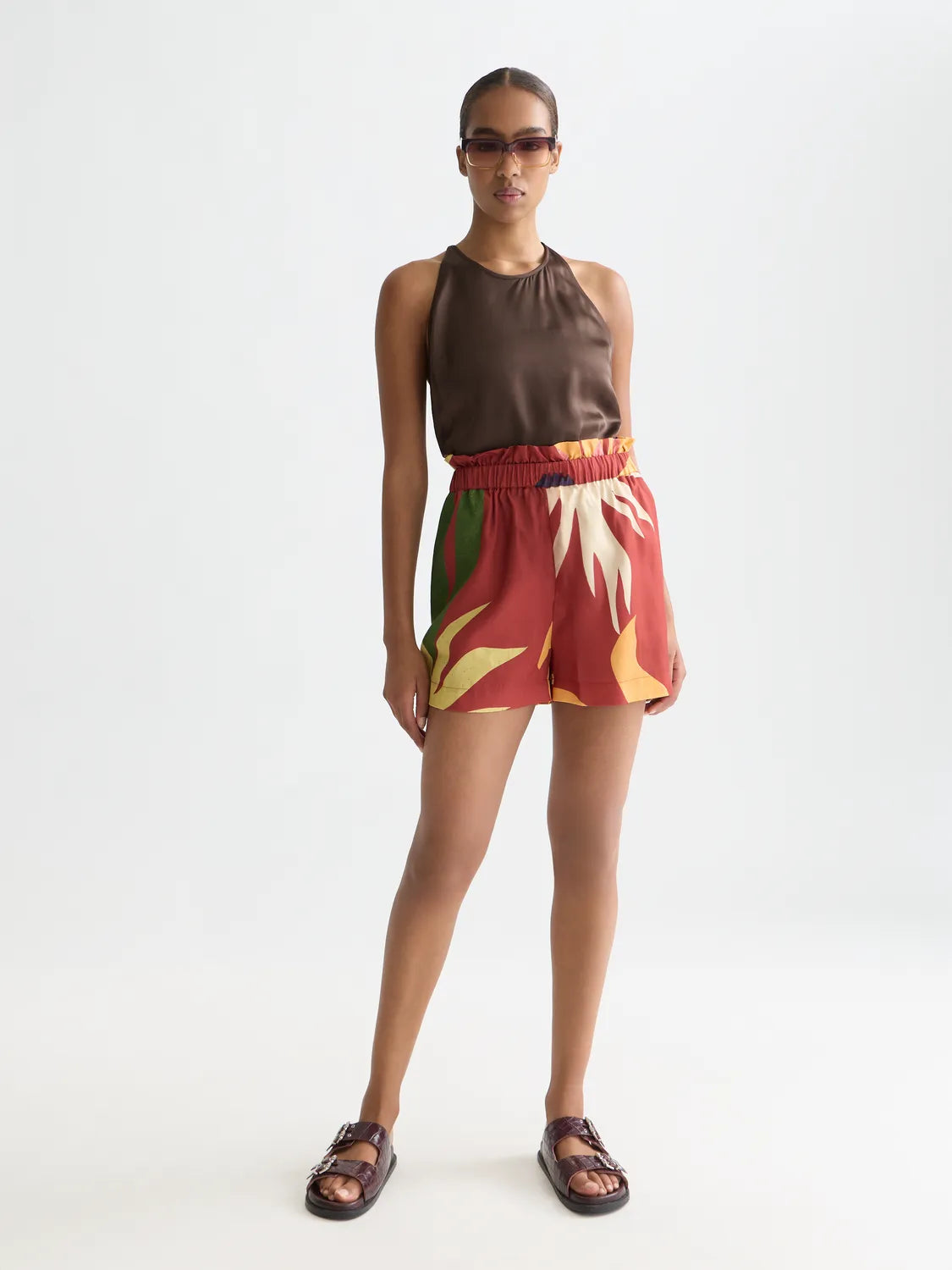 Printed High-Rise Elastic Waist Shorts