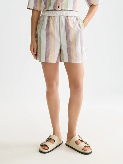 Striped Elastic Waist Shorts