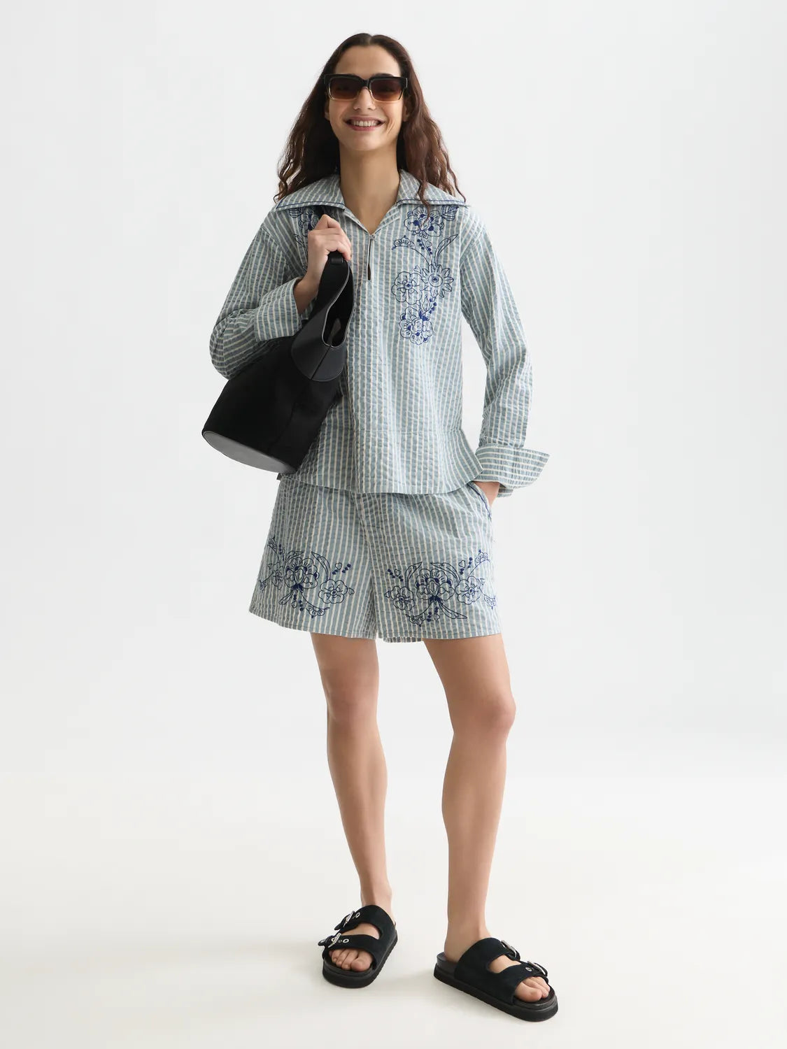 Embroidered Structured Shorts